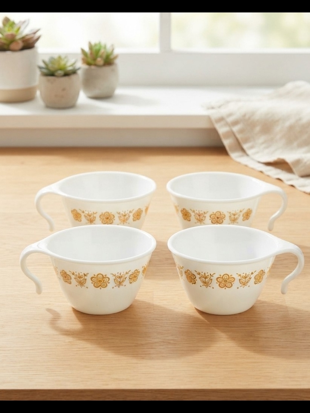 Vintage Corelle Butterfly Gold Hook Handle Cups (Set of 4)